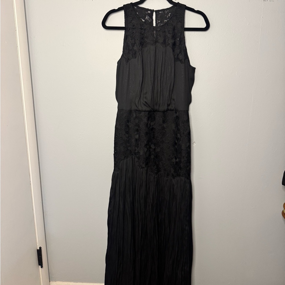 Halston Black Lace & Pleated Dress